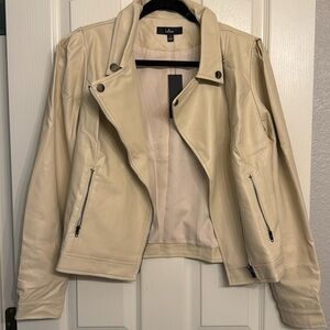 Pretty Powerful Beige Vegan Leather Puff Sleeve Moto Jacket